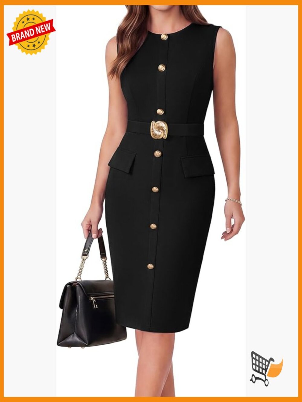Sleeveless Bodycon Midi Dress with Belt for Work Office Business Casual